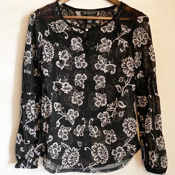 INC Sheer Lace Floral Blouse - Picture 1 of 5